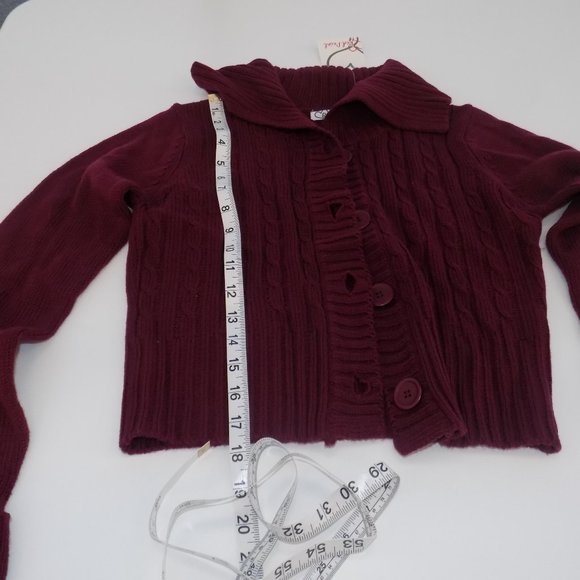 Woman's Burgundy Cropped Cable Knit Button Front Sweater - Small - Picture 4 of 6